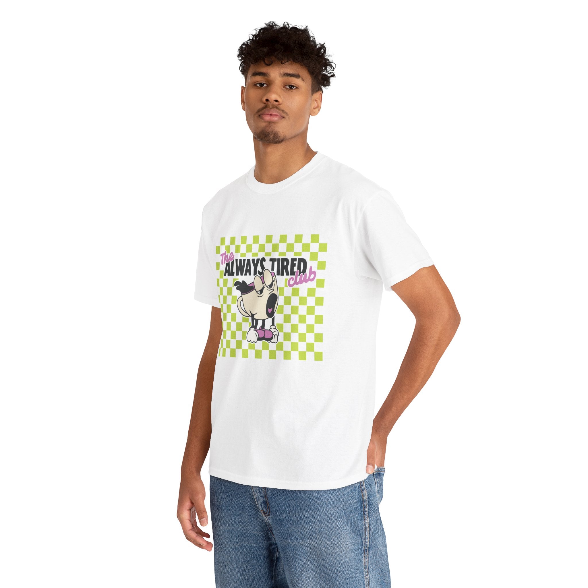 The Always Tired Club Tee — Cute Sleepy Coffee Mug Graphic T-Shirt