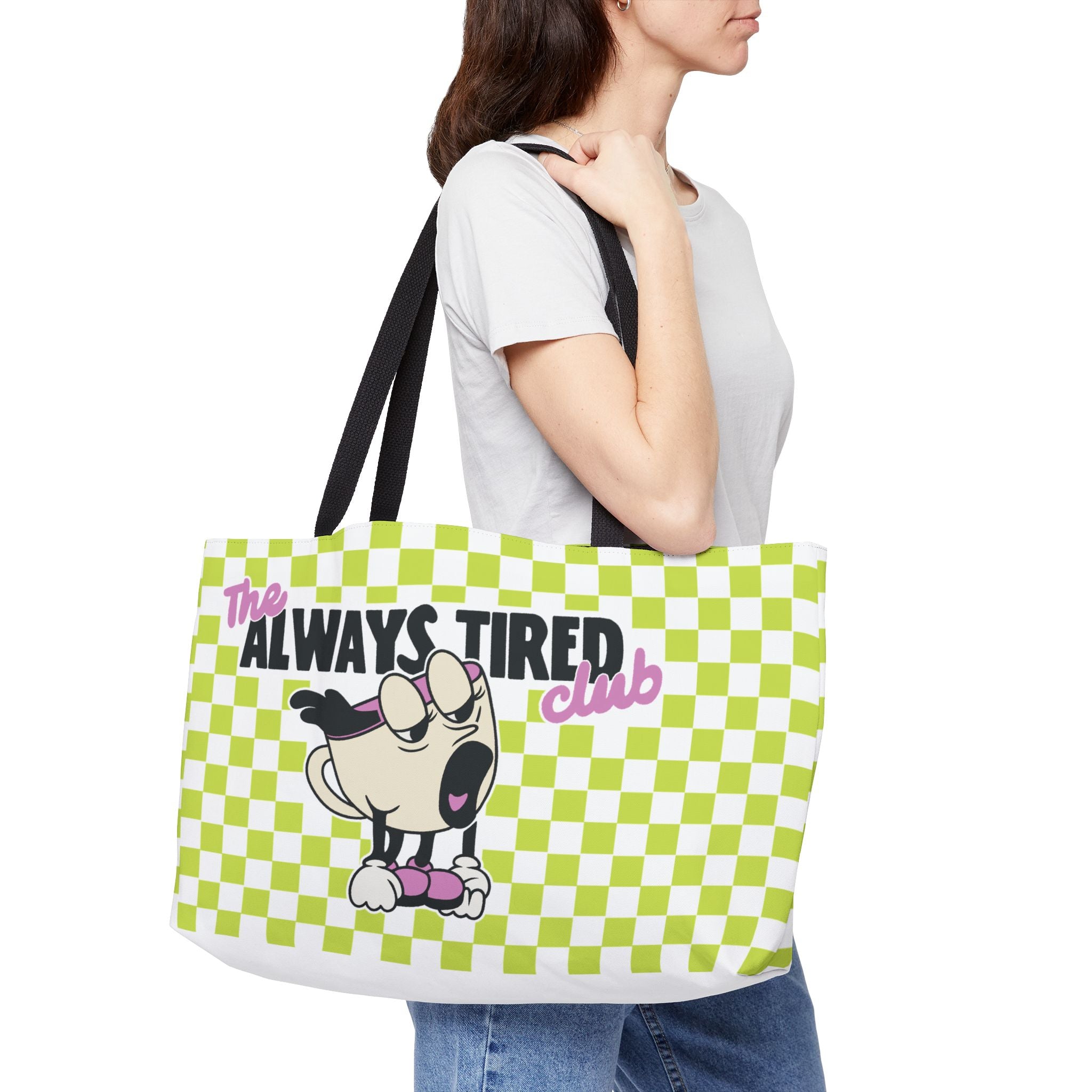 The Always Tired Club - Weekender Tote -  Retro Checkered Design - Travel Bag