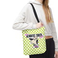 The Always Tired Club Tote Bag — Cute Retro Checkered AOP Canvas Tote